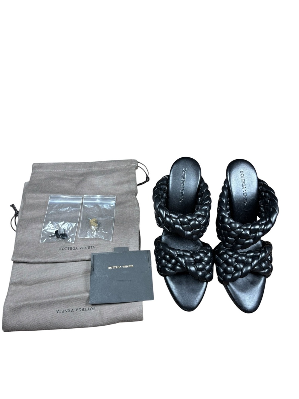 Bottega Veneta Black Padded Intreccio Nappa Leather Sandals Mules Heels 37 Box